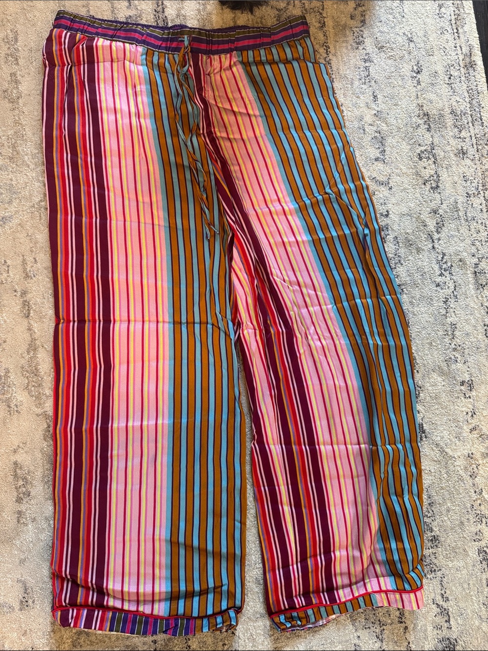 Striped Multicolor Wide-Leg Pants in Pink & Brown